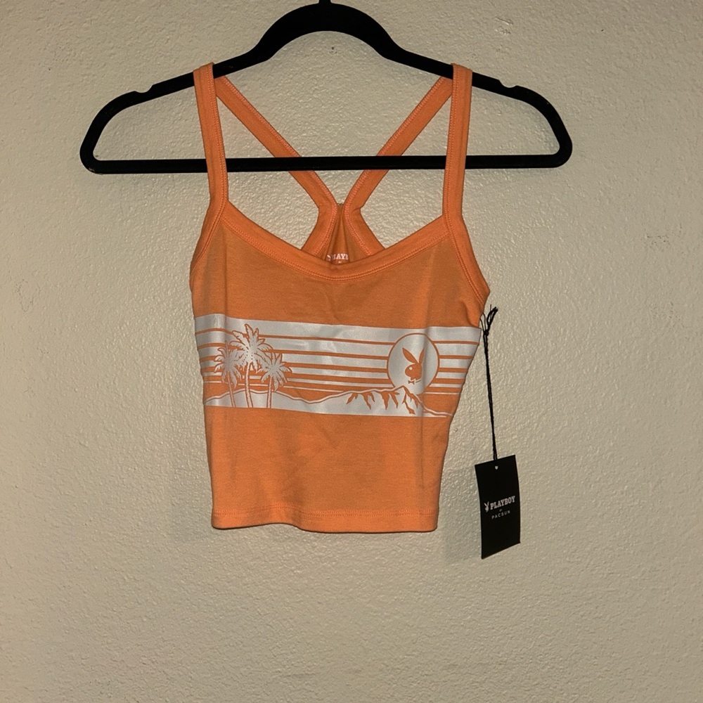 Orange Strappy Crop Top with Palm Print